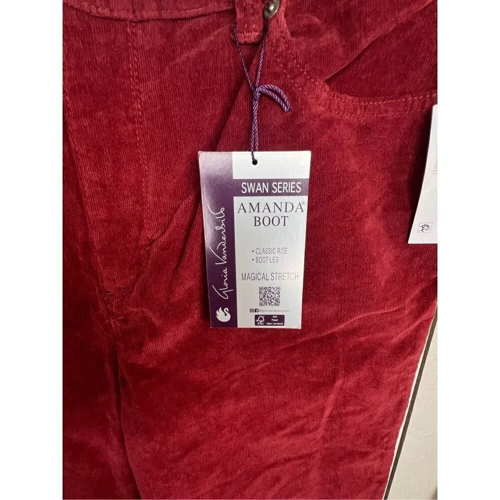 NWT Gloria Vanderbilt Maroon Corduroy Amanda Bootcut Pants